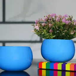 Decorcity 2Pcs Turquoise Blue Metal Round Planters-picture-39
