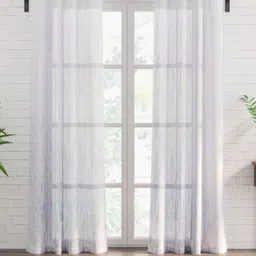 Home Centre White & Silver-Toned Set of 2 Striped Sheer Door Curtain-image-23