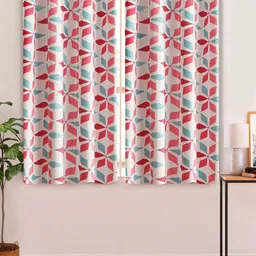Aura White & Pink Set of 4 Floral Window Curtain-image-87