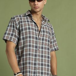 The Roadster Lifestyle Co Checked Pure Cotton Relaxed-Fit Shirt-image-98