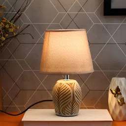 TAYHAA Cream-Coloured Textured Ceramic Contemporary Frusturical Shaped Table Lamp-55