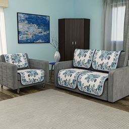 Aura Blue & Off White 6 Pieces Cotton Sofa Covers-image-65