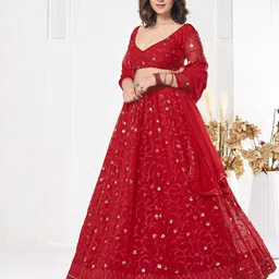 Warthy Ent Embroidered Sequinned Semi-Stitched Lehenga & Unstitched Blouse With Dupatta-picture-17