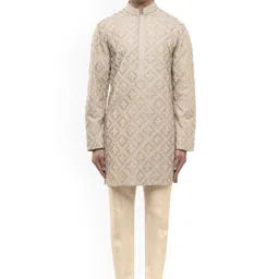 SDS By Kushal Shah Men Mirror Work Embroidered Regular Kurta with Trousers-picture-31