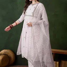 Sangria Georgette Zari Sequence Embroidered Naira Cut Kurta With Pant And Dupatta image 3