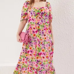 Trendyol Women Floral Printed Pleated Maxi Dress-image-8