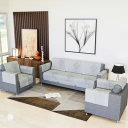 Aura Off White & Grey Printed Cotton Sofa Cover With Arms-13