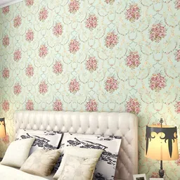 INDIAN ROYALS Green & Pink Printed Floral and Botanical Home Dcor Waterproof Wallpaper-image-89