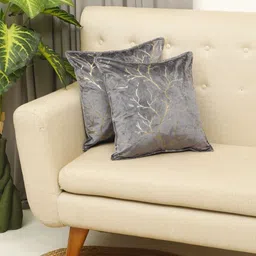 THE CONVERSION Grey 2 Pieces Floral Foil Printed Velvet Square Cushion Covers-image-47