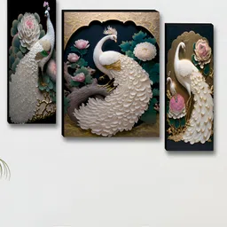 Aura White & Black 3 Piece Birds And Animals Wooden Wall Art-image-82