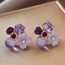 Krelin Gold-Plated Artificial Stones Studded And Beaded Floral Shaped Studs-image-30