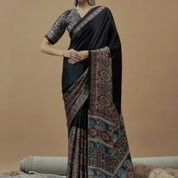 Anouk Ajrak Block Poly Crepe Block Print Saree-44