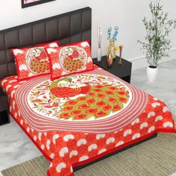 UNIBLISS Orange & White Floral Printed Cotton 144 TC Queen Bedsheet Set- 2.15 m x 2.35 m-image-31