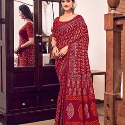 Chandbaali Ajrak Block Printed Pure Cotton Traditional Bagru Saree-11