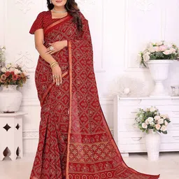 Divyadham Textiles Printed Zari Pure Cotton Bandhani Saree-27