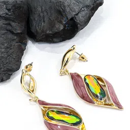 FIMBUL Gold-Plated Stainless Steel Rhinestone Twisted Cage Design Drop Earrings-15