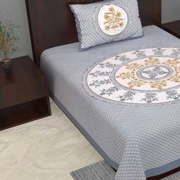 Salgia Grey 144 TC Single Bedsheet with 1 Pillow Covers-image-47