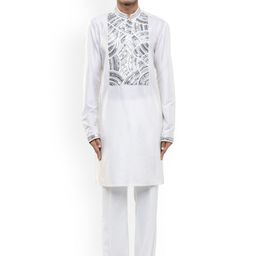 SDS By Kushal Shah Geometric Embroidered Mandarin Collar Straight Kurta With Trousers-image-30