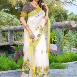 Mitera Floral Pure Cotton Saree-image-47