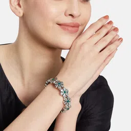 ATIBELLE Silver Plated Artificial Stones Studded Oxidised Floral Shaped Adjustable Bangle image 4