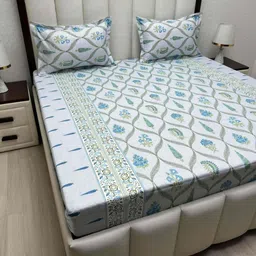 Pure Decor Royal Passion Green Printed Pure Cotton 350 TC Queen Bedsheet Set 2.28m x 2.54m-picture-17