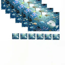 REVEXO 12Pc Blue & Green Printed Non Slip Table Placemats With Coasters image 3