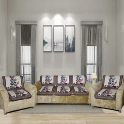 Aura Brown & White 6 Pieces Floral Printed 5 Seater Sofa Covers-picture-26