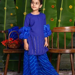 Thread & Button Girls Embroidered Regular Beads and Stones Kurta with Sharara & With Dupatta image 5