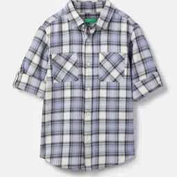 United Colors of Benetton Boys Tartan Checks Checked Spread Collar Roll-Up Sleeves Shirt-picture-38