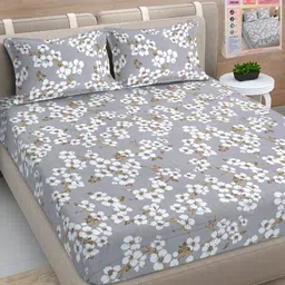 FABINALIV Grey & White Floral Printed 300 TC King Bedsheet Set 2.50 m x 2.25 m-81