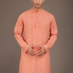 House of Pataudi Ethnic Motifs Embroidered Chikankari Pure Cotton Kurta With Trousers-image-96