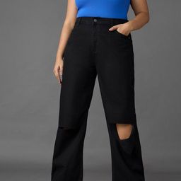 FREAKINS Women Wide Leg High-Rise Mildly Distressed Jeans-image-18