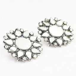 Yash Jewels Emporiums Silver-Plated Artificial Stones Studded Floral Shape Studs-image-45