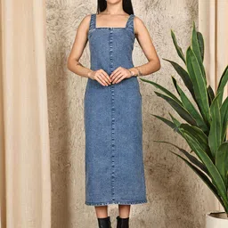 PUELLA Women Sleeveless Denim Bodycon Midi Dress-picture-14