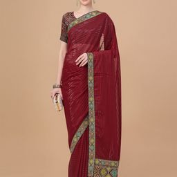 HERE&NOW Striped Saree with Unstitched Embroidered Blouse Piece-picture-44