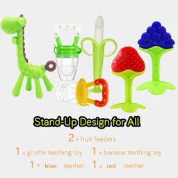 Kritiu 6-Pcs Green & Yellow Fruit Shape BabyTeether & FoodPacifier image 4