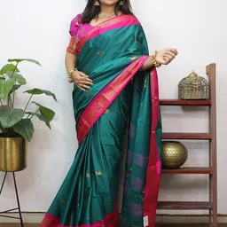 A S CREATION Woven Design Zari Pure Silk Kanjeevaram Saree-image-21