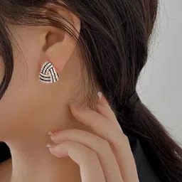 Shining Diva Fashion Gold Plated Artificial Stones Studded Triangular Studs image 2