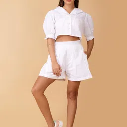 COORDSHUB Pure Cotton Shirt collared Half Sleeve Top With Short Co-Ords-image-24