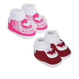 Neska Moda 0 To 6 Months Combo Pack of 2 Pair Newborn Baby Girls Soft Cotton Cute Butterfly Booties (Toe to Heel Length - 10 cm, Maroon, Rani)-image-58