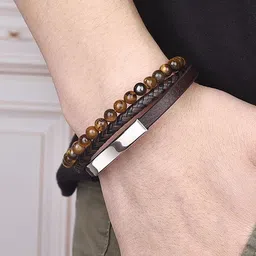 Jewels Galaxy Men Leather Silver-Plated Bracelet-image-22