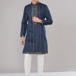 RNG Safawala Ethnic Motifs Embroidered Sequinned Mandarin Collar Straight Kurta & Trousers-image-38