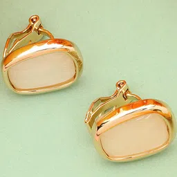 Beenth & DonethOval White Stone Gold Plated Earrings-53