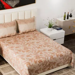 Nivasam Havemore Beige & Brown Floral Poly Cotton 162 TC King Bedsheet Set 2.28 m x 2.54 m-13