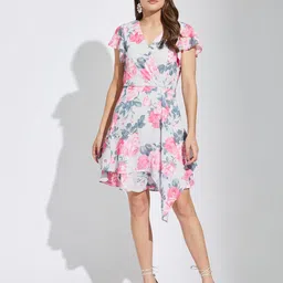 Latin Quarters Floral Print Flutter Sleeve Fit & Flare Dress-image-64