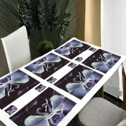 REVEXO 6Pc Black & White Printed Rectangle Costers & Table Placemats-4