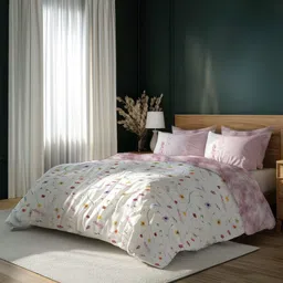 LANE LINEN Pink & White Floral 400 TC King Bedsheet with 4 Pillow Covers-picture-19