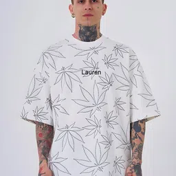 LAUREN ADAMS Conversational Printed Drop-Shoulder Sleeves Oversized Pure Cotton T-shirt-image-58