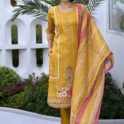 PEENGAX Women Embroidered Regular Kurta & Trousers & Dupatta-image-8