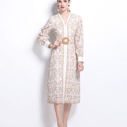 JC Collection Women Printed Cuffed Sleeves A-Line Midi Dress-image-30